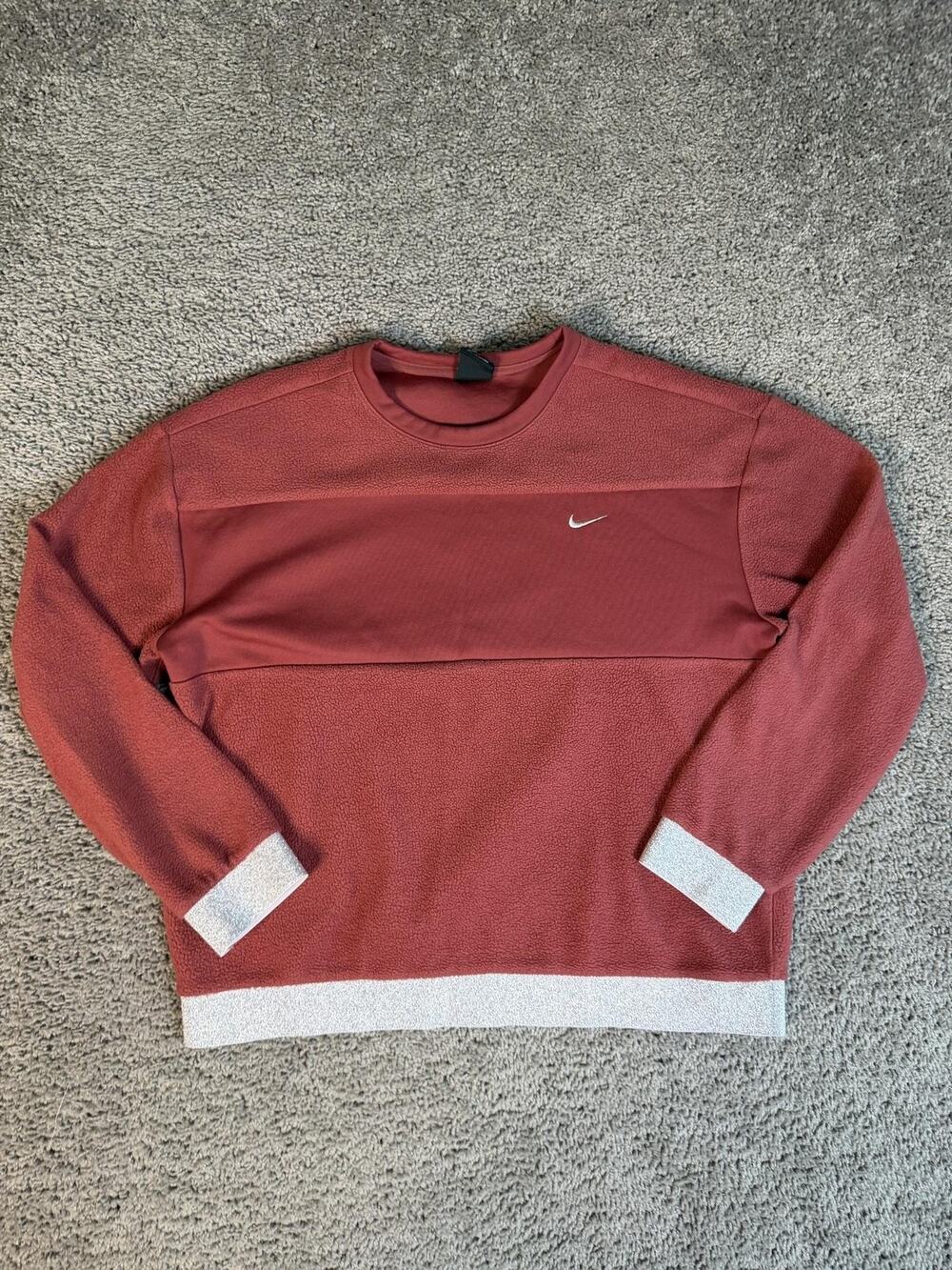 Nike Sweatshirt Womens M Red Fleece Pullover Colorblock Glitter CJ0007-661